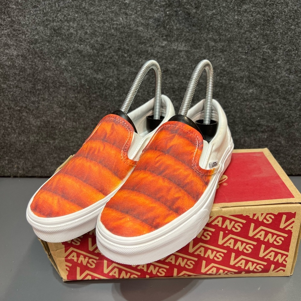 Vans “Orange Down Jacket” Custom Slip On Shoes Size 5 Women’s